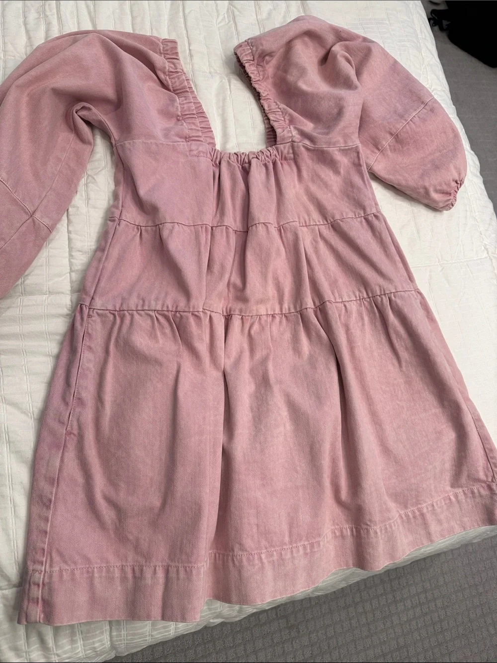 Free People Dusty Pink Tiered Puff-Sleeve Dress